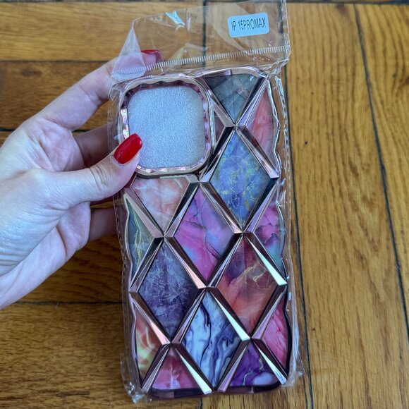 iPhone 15 Pro Max Case Electroplated Geometric Gradient Marble - Picture 2 of 2